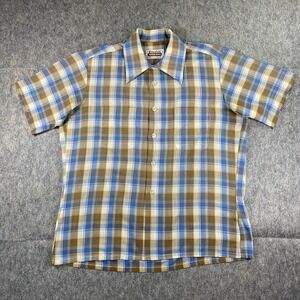 True Vintage Plaid Shirt Men's Medium Kentfield Permanent Press Rockabilly‎